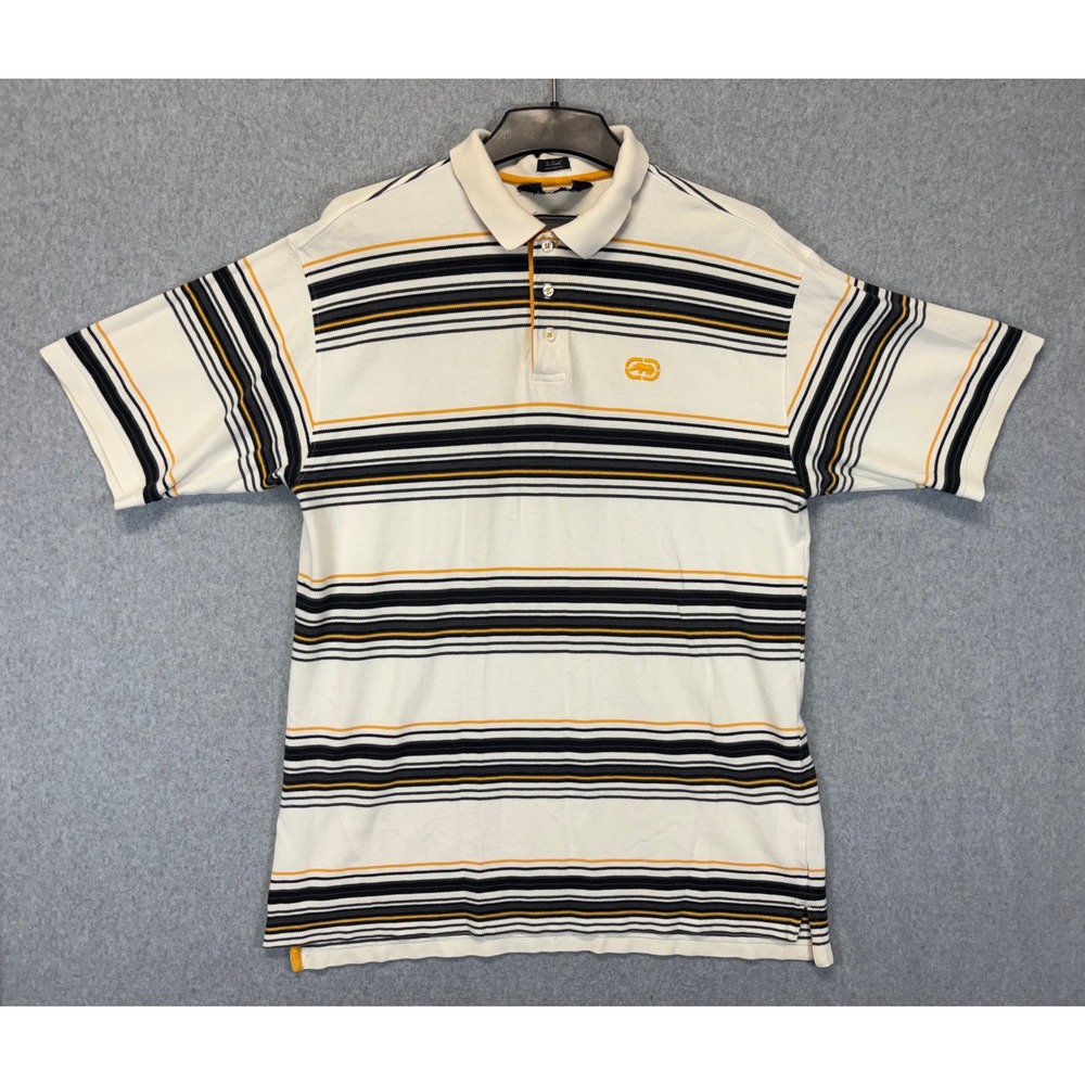 Ecko Unltd Mens 2XL Striped Polo Shirt White Black Orange Rhino Logo Streetwear - Picture 1 of 11